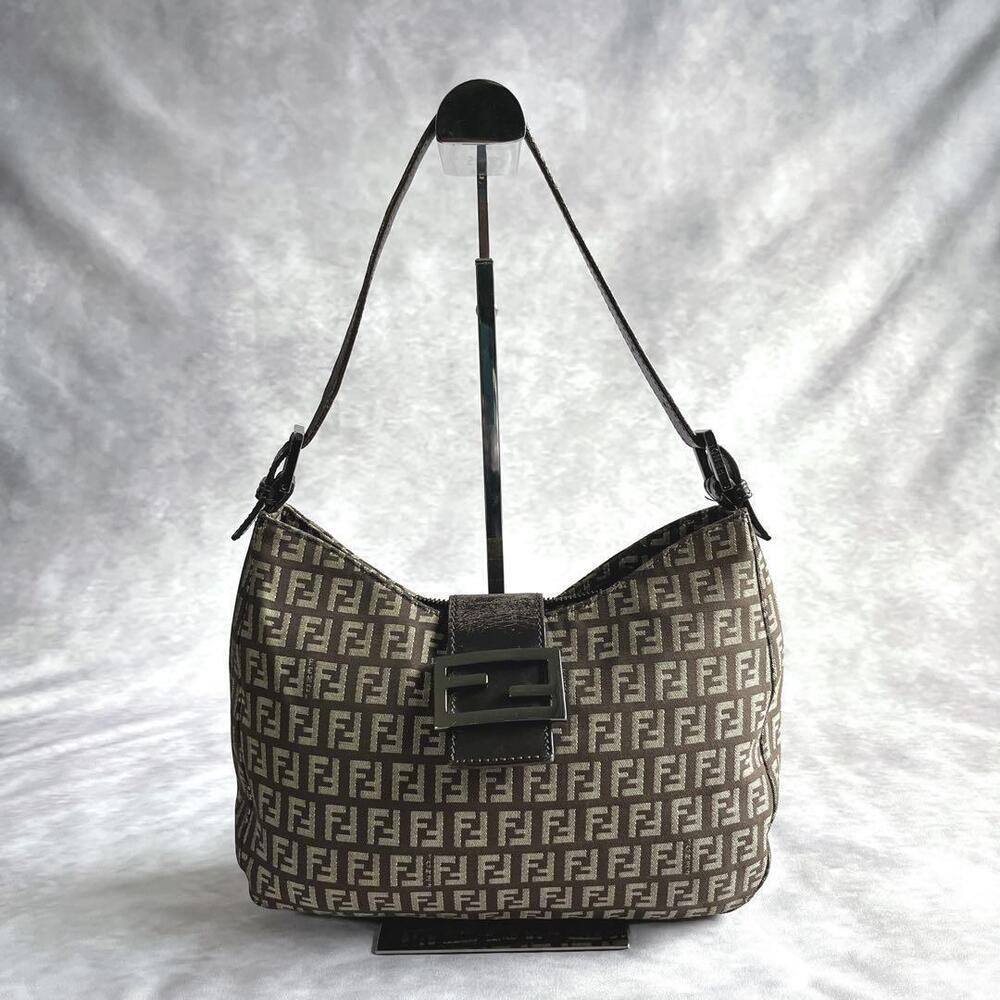 FENDI Mamma Bucket Hobo Bag Zucchino Canvas Handbag Brown